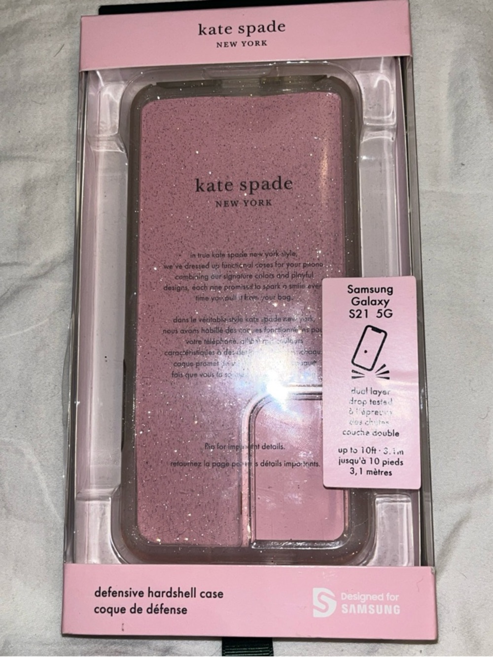 kate spade Pink Glitter Hardshell Case for Samsung Galaxy S21 5G